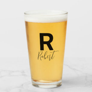 Monogram Name Simple Black Script Beer Glas