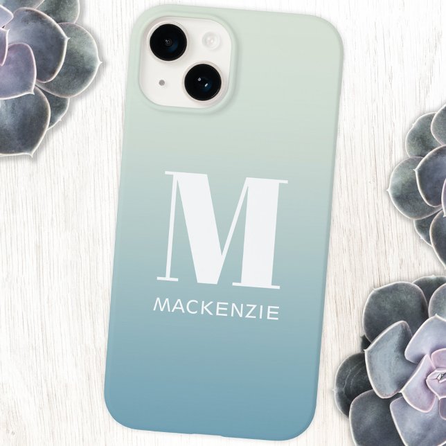 Monogram Name Simple Gradient Personalisiert Case-Mate iPhone Hülle (Simple monogram name teal blue green gradient personalized cell phone case)