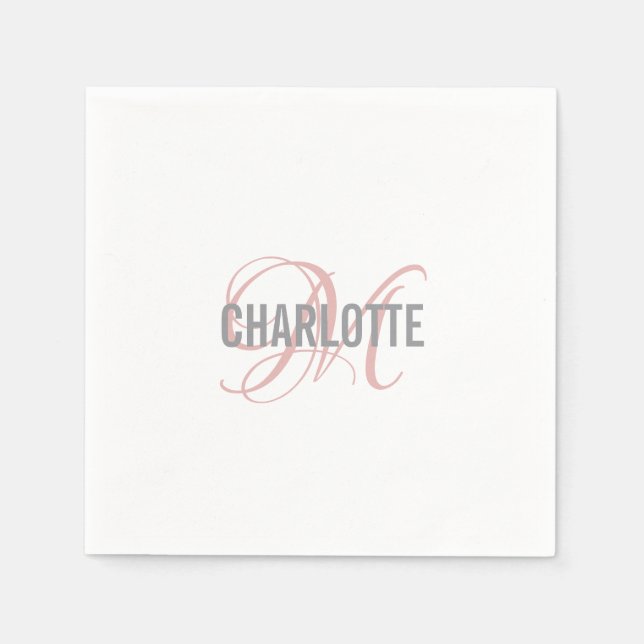 Monogram Name simple white blush pink Paper Napkin Serviette (Vorderseite)