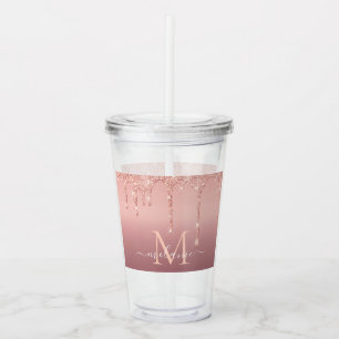 Monogram Name Text Rose Gold Acrylic Tumbler Acryltrinkbecher