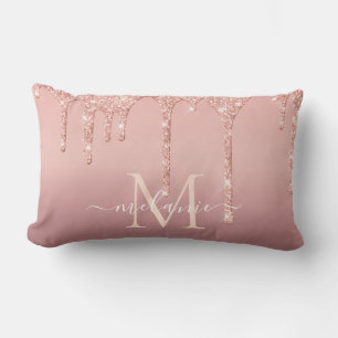 Monogram Name Text Rose Gold Glitzer Lumbar Pillow Lendenkissen