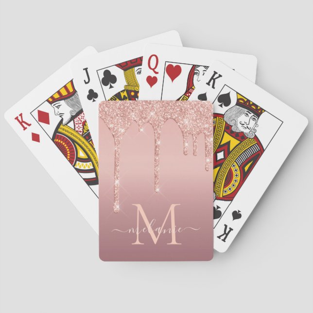 Monogram Name Text Rose Gold Glitzer Playing Cards Spielkarten (Rückseite)