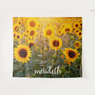 Monogram Name Trendy Field of Yellow Sunflowers Wandteppich