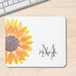 Monogram Name Watercolor Sonnenblume Mousepad