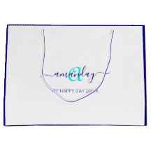 Monogram Name White Blue Bridal Sweet 16. Wedding