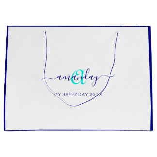 Monogram Name White Blue Bridal Sweet 16. Wedding Große Geschenktüte