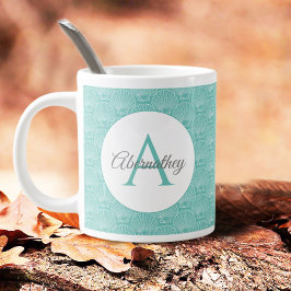 Monogram Name White Sea Muschel Muster Beach House Kaffeetasse