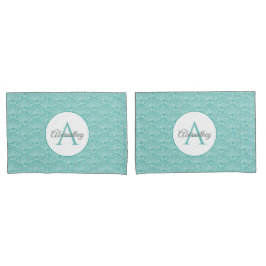 Monogram Name White Sea Muschel Muster Beach House Kissenbezug