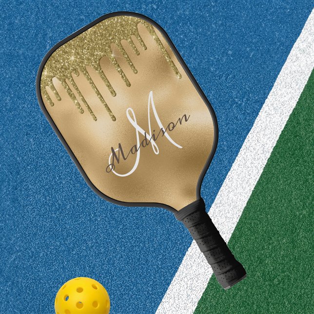 Monogram Name Yellow gold Glitzer look Pickleball Schläger (Von Creator hochgeladen)