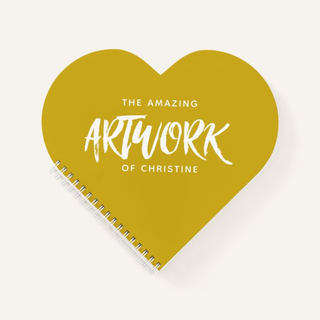 Monogram Name Yellow Heart Artist Sketchbook Notizbuch (Vorderseite)