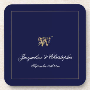 Monogram-Namen Chic Navy, neu verheiratet/Hochzeit Getränkeuntersetzer