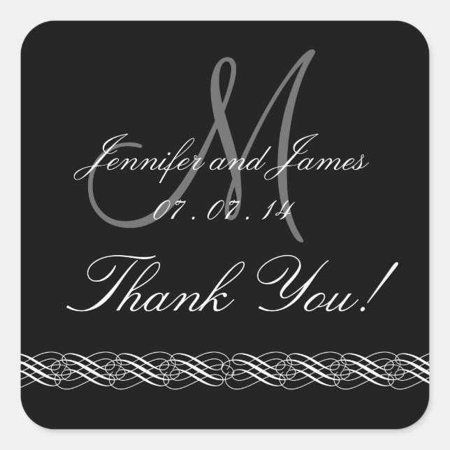 Monogram Names Wedding Danke Stickers (Vorderseite)