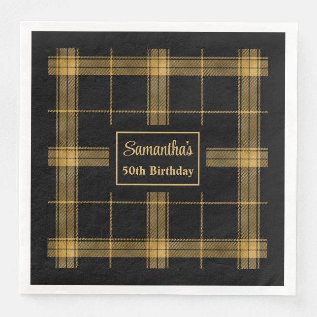 Monogram Napkins Luxe Black Gold Wedding Accent Serviette (Vorderseite)