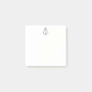 Monogram Nautic Anchor Navy Blue Post-it Klebezettel
