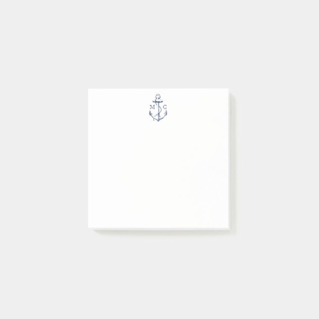 Monogram Nautic Anchor Navy Blue Post-it Klebezettel (Vorderseite)