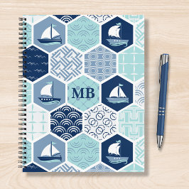 Monogram Nautic Modern Boat Blue Personalisiert Notizbuch