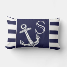 Monogram Nautical Anchor Navy Blue White Streifen Kissen Für Draußen