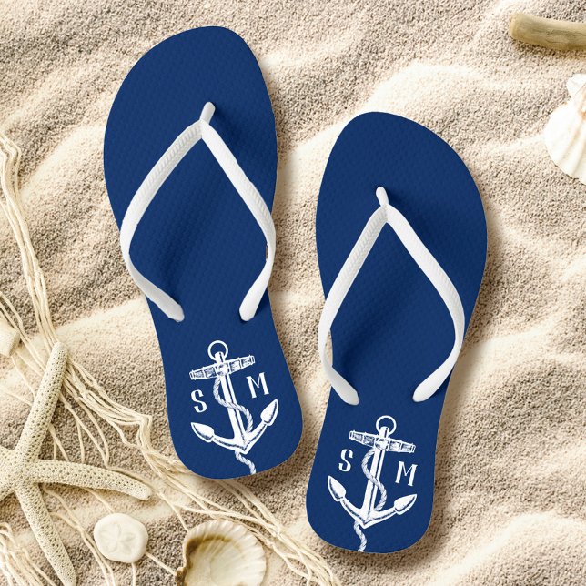 Monogram Nautical Anchor Personalisiert Flip Flops (Von Creator hochgeladen)