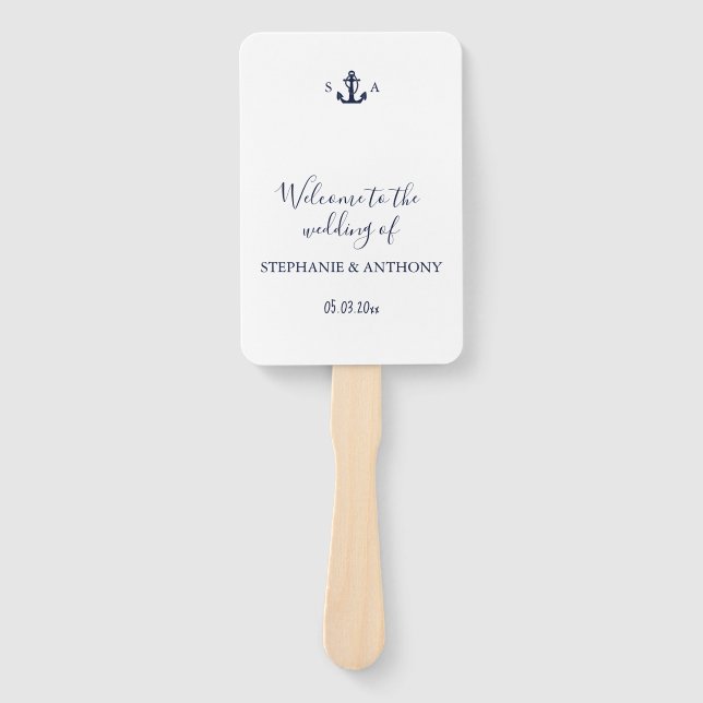 Monogram Nautical Navy Blue Anchor Wedding    Fächer (Vorderseite)