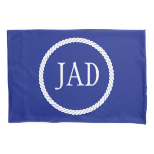 Monogram Nautical Navy Blue White Circle Kissenbezug
