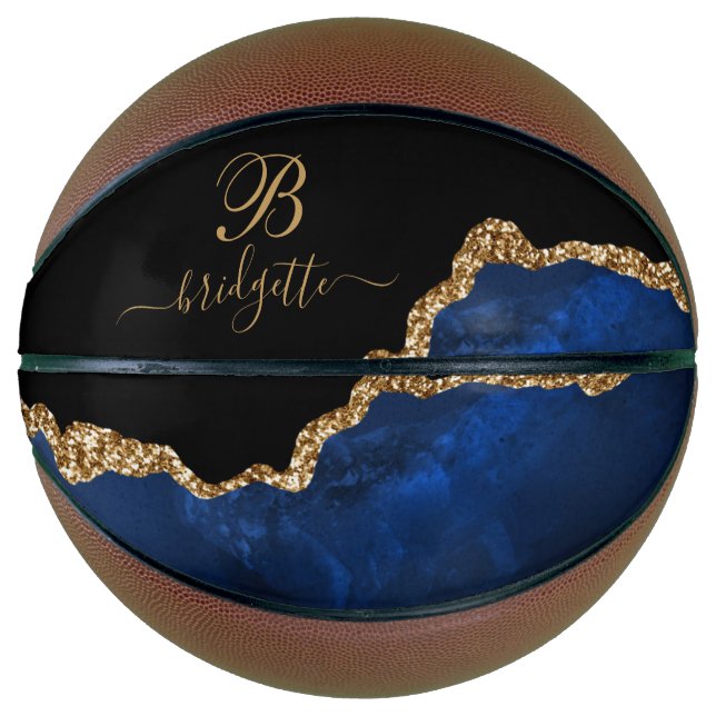 Monogram Navy Black Agate Geode Gold Glitzer Girls Basketball (Vorderseite)