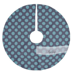 Monogram Navy Blue Baby Blue Polka Dot Pattern Polyester Weihnachtsbaumdecke