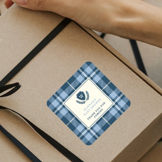 Monogram Navy Blue Baby Boy Dusche Vielen Dank Quadratischer Aufkleber (Von Creator hochgeladen)