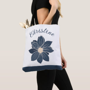 Monogram Navy Blue Blume Dahlia Tote Bag