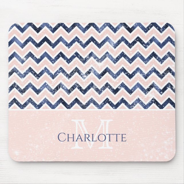 Monogram Navy Blue Blush Pink Name Mousepad (Vorne)