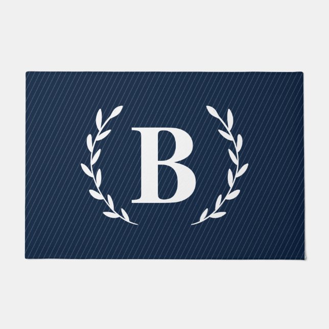 Monogram Navy Blue Doormat Fußmatte (Vorderseite)