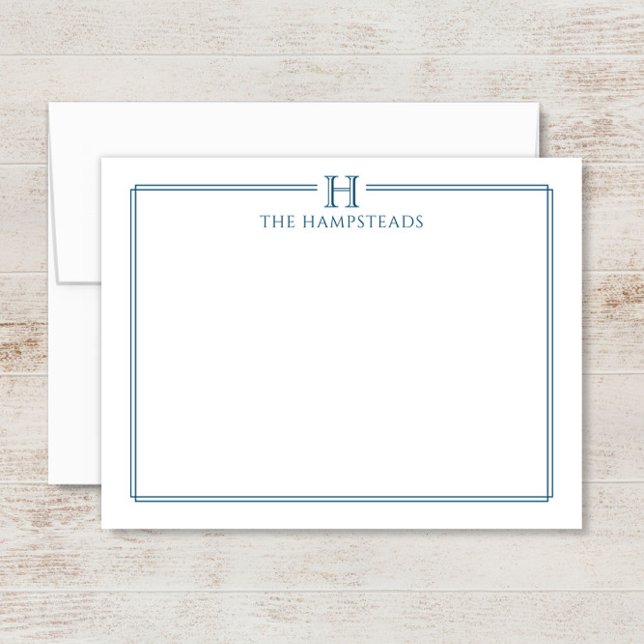 Monogram Navy Blue Elegant Family Stationery Mitteilungskarte (Von Creator hochgeladen)