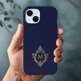 Monogram Navy Blue Elegant Imitats Gold Wappen Ini Case-Mate iPhone Hülle