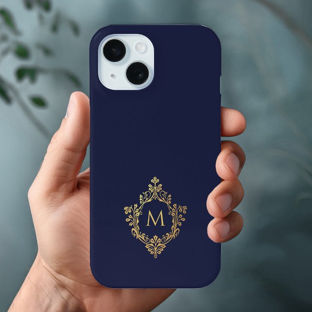Monogram Navy Blue Elegant Imitats Gold Wappen Ini Case-Mate iPhone Hülle (Von Creator hochgeladen)