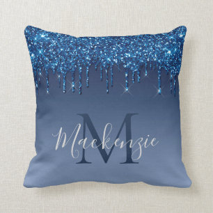 Monogram Navy Blue Glitzer Moderner Chic Funkelnd  Kissen