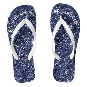 Monogram Navy Blue Glitzer Mother of Bride Groom Flip Flops