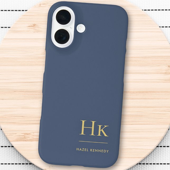 Monogram Navy Blue Gold Beruflich Elegant Case-Mate iPhone Hülle (Von Creator hochgeladen)