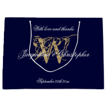Monogram Navy Blue & Gold Elegante Hochzeit