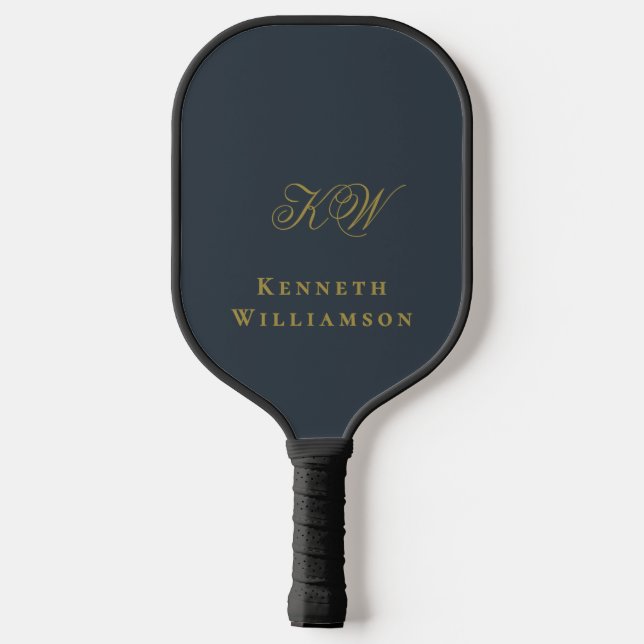 Monogram Navy Blue Gold Name Minimalist Men  Pickleball Schläger (Rückseite)