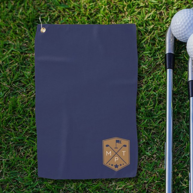 Monogram Navy Blue Gold Name Personalisiert Golfhandtuch (Von Creator hochgeladen)
