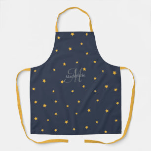 Monogram Navy Blue Gold Stars All-Over Print Schür Schürze