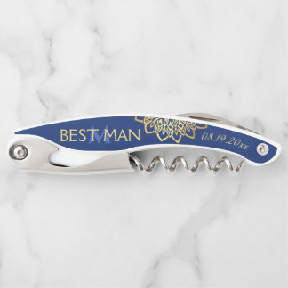 Monogram Navy Blue Gold Trauzeuge Hochzeit Kellnermesser