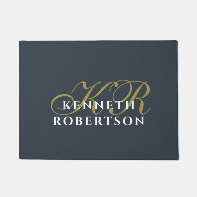 Monogram Navy Blue Gold White Minimalist Chic Men  Fußmatte (Vorderseite)