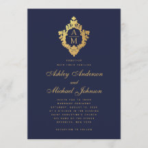 Monogram Navy Blue Imitate Gold Vintag Wappen Hoch