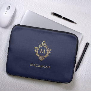 Monogram Navy Blue Imitats Gold Vintag Wappen Init Laptopschutzhülle
