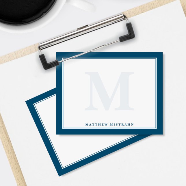 Monogram Navy Blue Masculine Men's Stationery Mitteilungskarte (Von Creator hochgeladen)