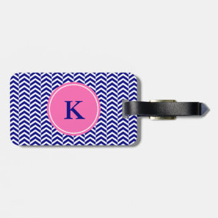 Monogram Navy Blue mit Hot Pink Zickzack Pattern Gepäckanhänger