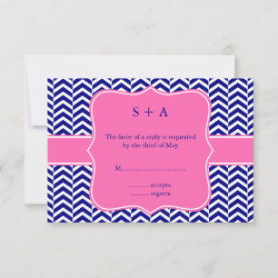 Monogram Navy Blue mit Hot Pink Zickzack UAWG RSVP Karte