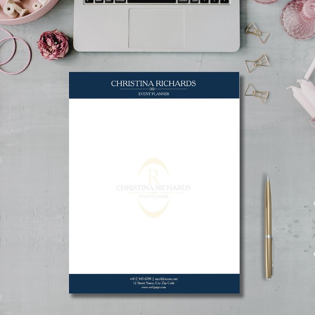 Monogram Navy Blue Moderne Elegante Business Briefbogen (Von Creator hochgeladen)