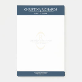 Monogram Navy Blue Moderne Elegante Business Post-it Klebezettel