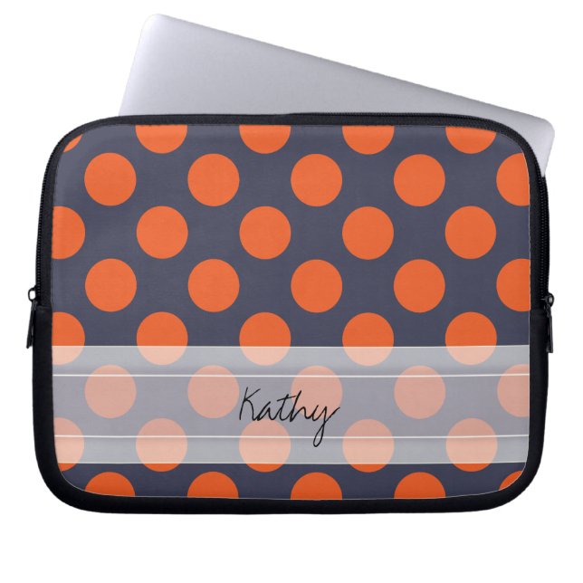 Monogram Navy Blue Orange Chic Polka Dot Muster Laptopschutzhülle (Vorderseite)